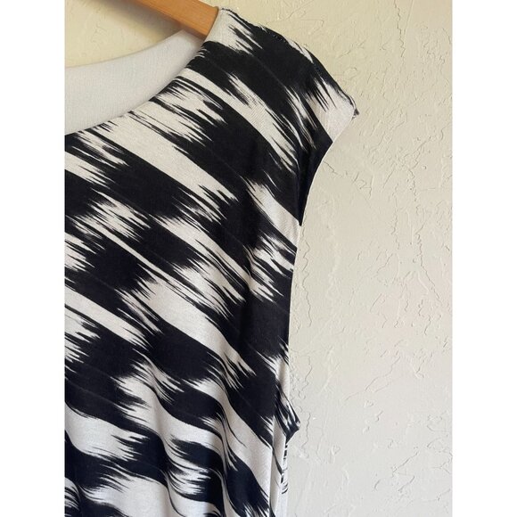 LOFT Size XL Black Cream Brush Strokes Abstract Print Shift Dress Sleeveless Str - Picture 4 of 8